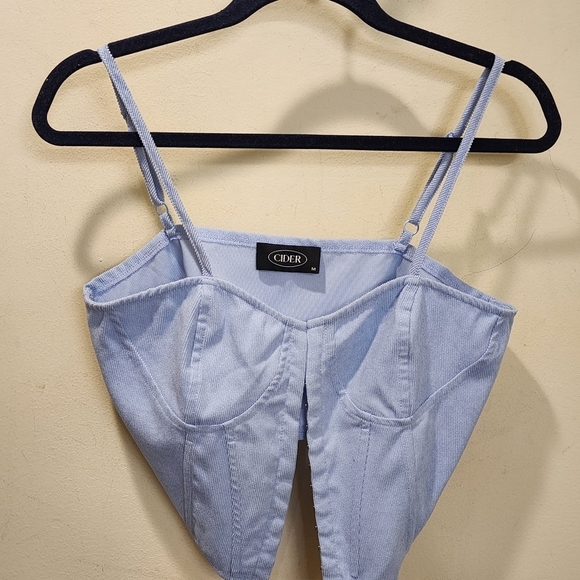 CIDER blue Solid Corduroy Crop Corsets Top size M - Picture 4 of 9